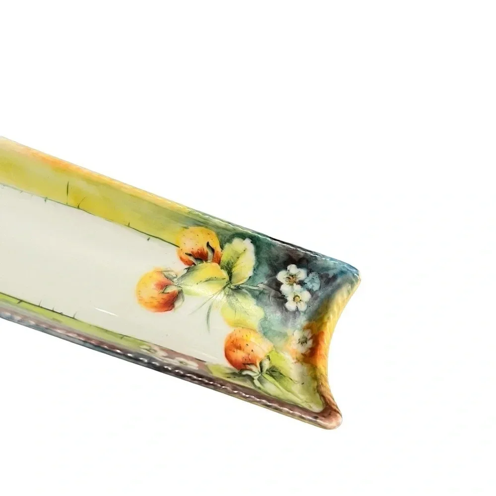 Vintage Antique Dresser Tray Pin Tray Pen Pencil Holder Hand Painted Strawberrie